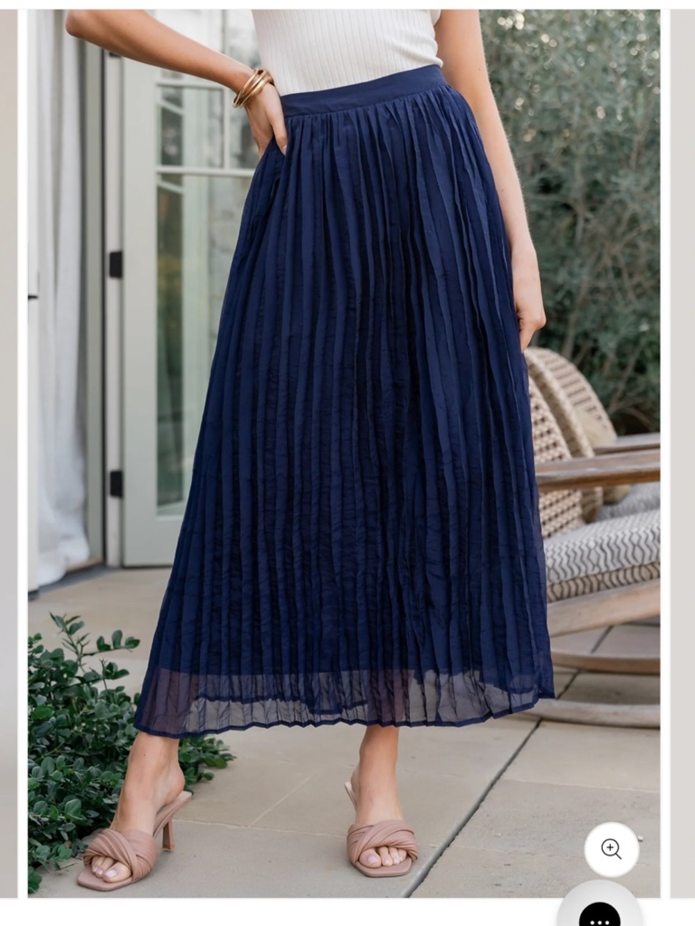 Baltic Born Cyra Midi Skirt Navy Blue Pleated smocked stretch  Sz L NEW